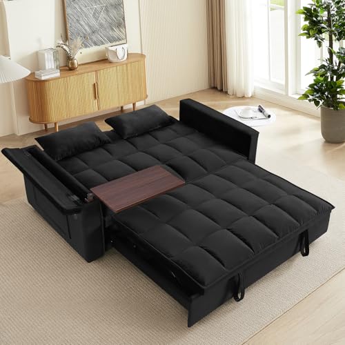 WIIS' IDEA Convertible Sofa Bed 3-in-1 Velvet Sleeper with Adjustable Backrest, Gray L188547
