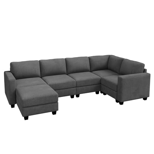 HONBAY Corduroy Modular Sectional Couch with Storage, Dark Gray A586576