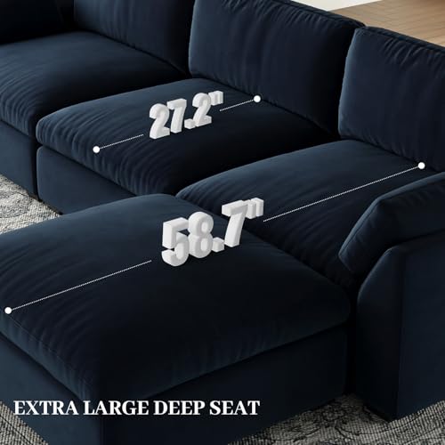 Belffin Extra Large Modular Sectional Sofa, 4-Seater L Shaped Velvet Couch, Black A1471