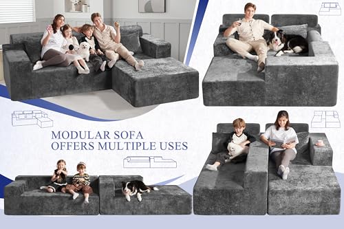 HABUTWAY 105" L-Shape Modular Sectional Sofa, Grey Velvet G848557