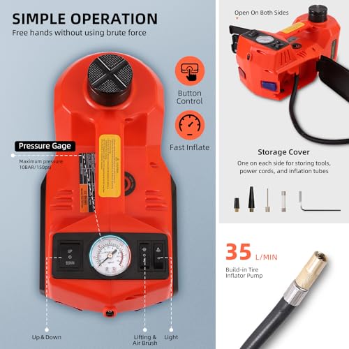 12V 5 Ton Electric Car Jack with Inflator Pump for SUV Sedan MPV Y442659