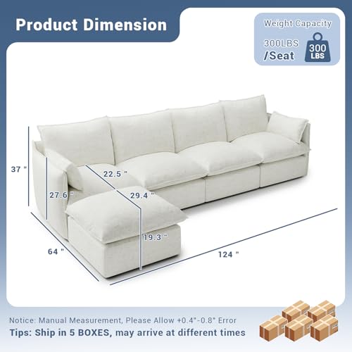 Cloud Modular Sectional Sofa, Waterproof Down Filled, High Backrest 5 Seater, Dark Gray J53470