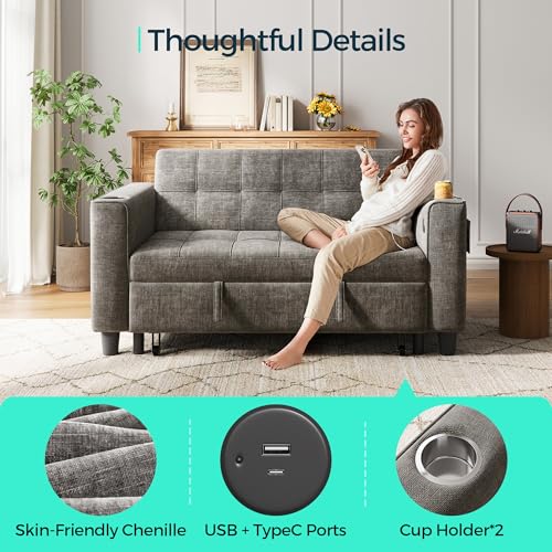 LINSY 3-in-1 Convertible Sofa Bed with Charging Station, Green E504001