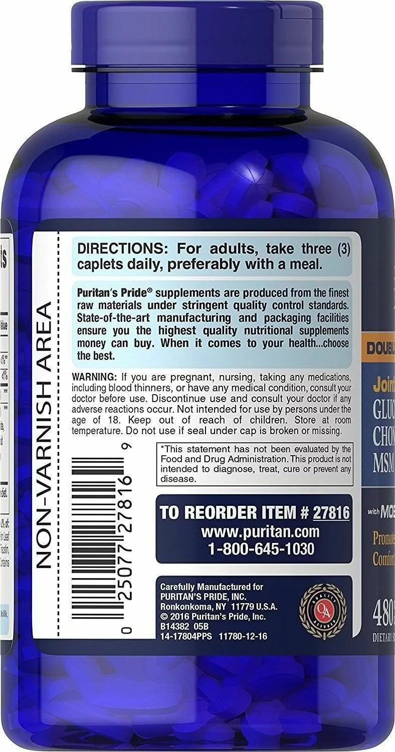 Puritan's Pride Double Strength Glucosamine Chondroitin MSM Joint Soother, 480 Count W1412