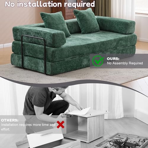 Convertible Floor Sofa Bed with Pillow Back and Armrest, Chenille, Dark Gray N4509