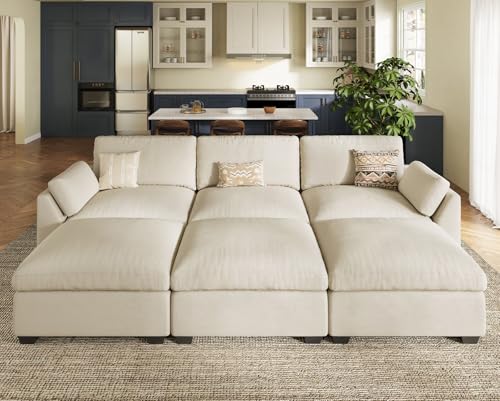 Belffin Extra Large Modular Sectional Sofa, 4-Seater L Shaped Velvet Couch, Black A1471