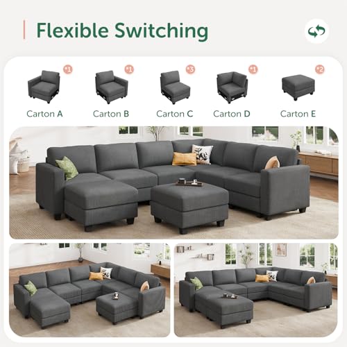 HONBAY Corduroy Modular Sectional Couch with Storage, Dark Gray A586576