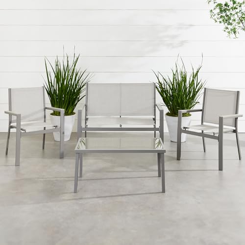 Best Choice Products 4-Piece Textilene Patio Conversation Set with Steel Frame, Taupe/Charcoal T8603