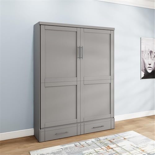 Queen Size Gray Murphy Wall Bed Solid Wood, No Box Spring Needed E498951