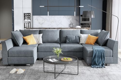 HONBAY Modular Sectional Sofa U Shaped with Storage, Grey G638