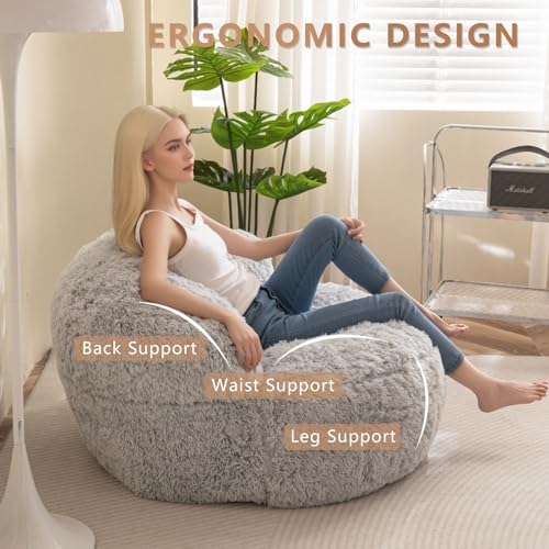 BYBYME Giant Faux Fur Bean Bag Chair for Adults with Filler T1937