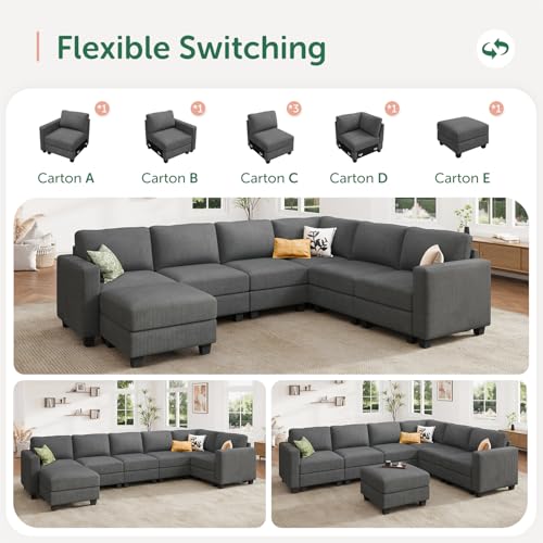 HONBAY Corduroy Modular Sectional Couch with Storage, Dark Gray A586576