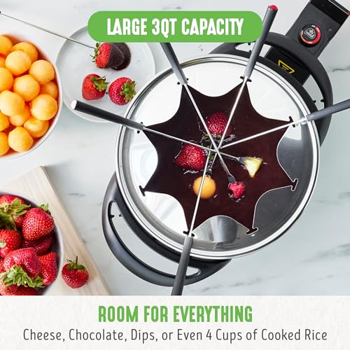 GreenLife 14 Cup Electric Fondue Maker Pot Set with 8 Forks, Ceramic Nonstick, Adjustable Temperature, Red M8272