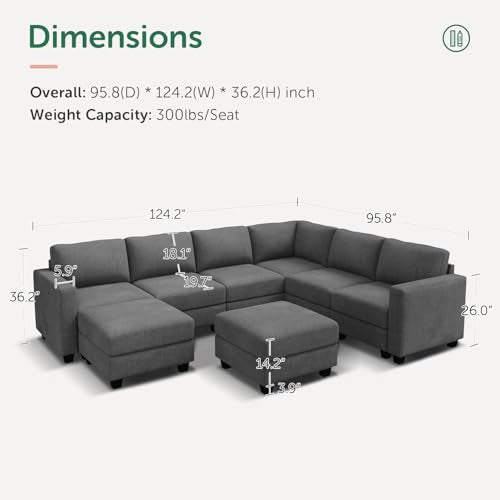 HONBAY Corduroy Modular Sectional Couch with Storage, Dark Gray A586576