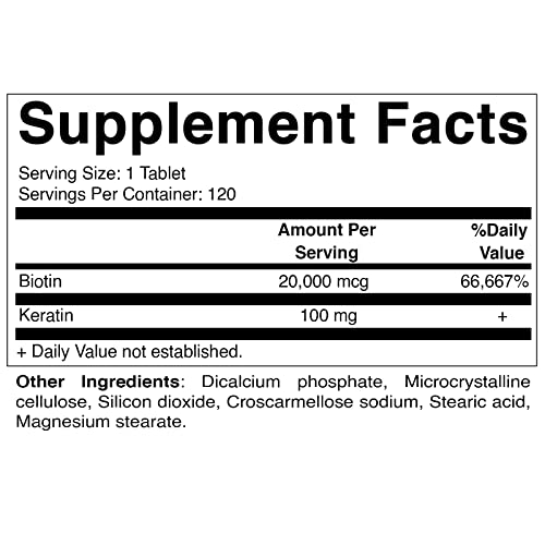 Vitamatic High Potency Biotin 20000 mcg with Keratin, 120 Vegetarian Tablets V10965