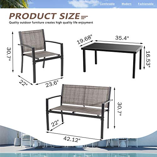 Vongrasig 4 Piece Patio Conversation Set with Glass Coffee Table, Black E428