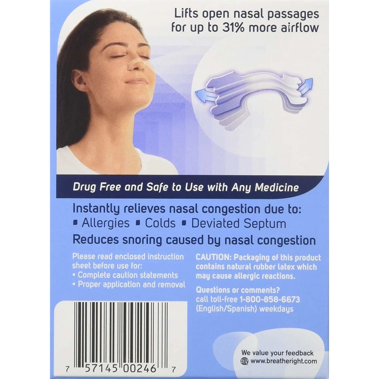 Breathe Right Nasal Strips for Sensitive Skin, 2 Pack, 30 Large Clear Strips J13584
