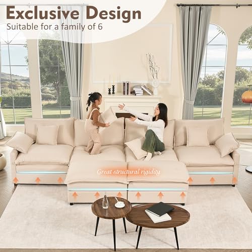 U Shaped Modular Sectional Sofa with Ottoman, Chenille, Black P2121