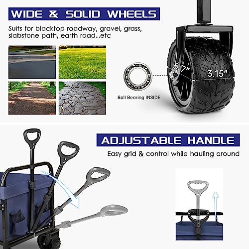 Collapsible Wagon Cart for Grocery, Beach, and Shopping, 220lb Capacity, Black V210