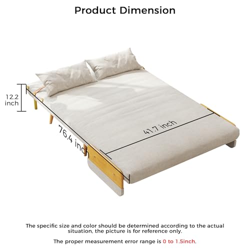 Convertible Chair Bed Sleeper for Adults with Wooden Arms, Linen G638