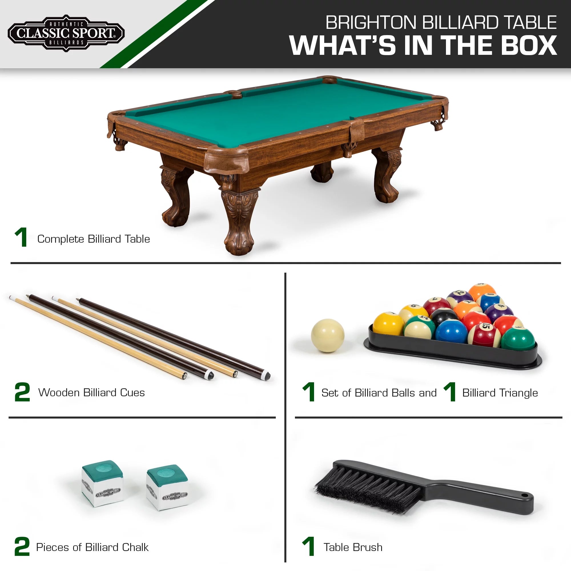 Classic Sports Brighton 87" Billiard Pool Table in Green E773477