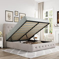 Allewie Full Size Lift Up Storage Bed, Modern Wingback Headboard, Hydraulic Support, No Box Spring Needed, Light Beige