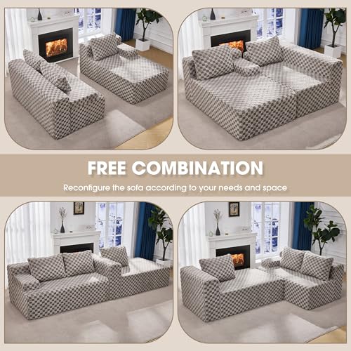Modular Sectional Sofa L-Shape Couch with Oversized Chaise, Grey Stripe I49459