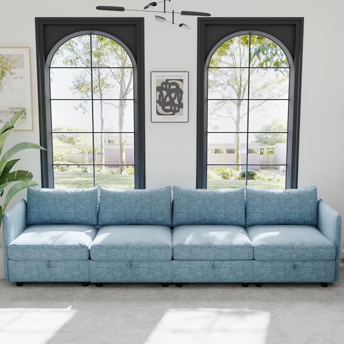 Oversized Modular Sectional Sofa with Movable Ottomans, U-Shaped Chenille J2923