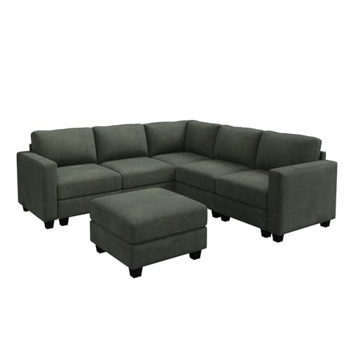 HONBAY Corduroy Modular Sectional Couch with Storage, Dark Gray A586576