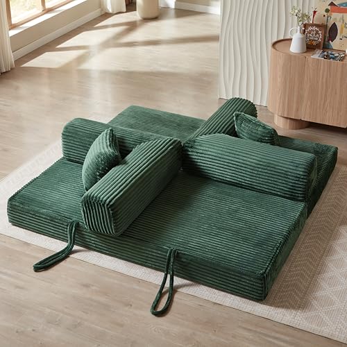81" Foldable Convertible Sleeper Sofa Bed with Corduroy Upholstery and Pillow S23688