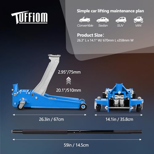 TUFFIOM Low Profile Floor Jack, Dual Pistons Quick Lift for Cars & SUVs K567715