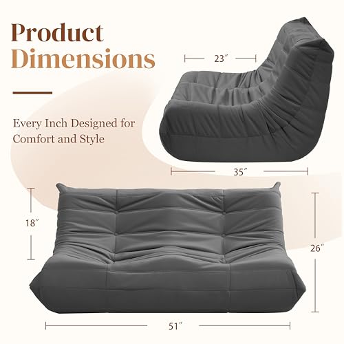 Bean Bag Chair for Adults Suede Microfiber Fireside Floor Chair 3-Seater Beige F151744