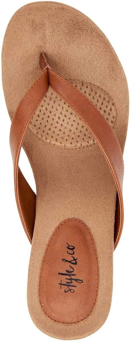 Style & Co. Women's Patent Thong Wedge Sandals Brown 9 Medium V6890
