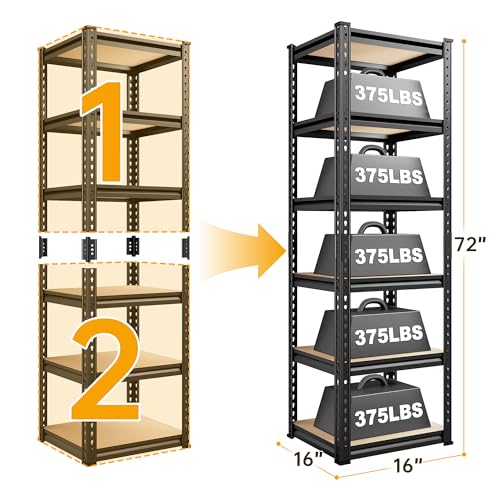 REIBII Storage Shelves 6 Tier Heavy Duty Metal Shelving, Adjustable, 2250LBS A7728