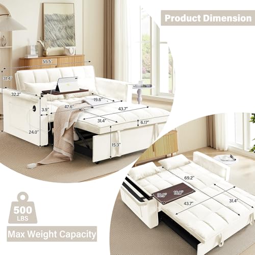 WIIS' IDEA Convertible Sofa Bed 3-in-1 Velvet Sleeper with Adjustable Backrest, Gray L188547