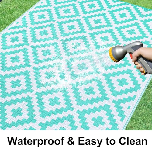 Smiry Waterproof Outdoor Rug 5x8 ft, Reversible Plastic Straw Patio Mat, Black & Beige P20186