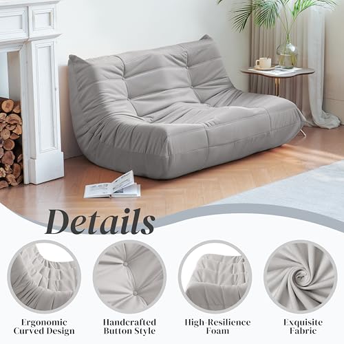 Bean Bag Chair for Adults Suede Microfiber Fireside Floor Chair 3-Seater Beige F151744