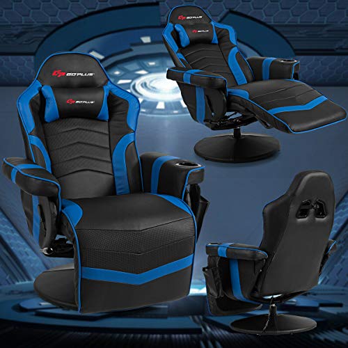 Goplus Massage Gaming Chair, Racing Recliner with Footrest, PU Leather N121