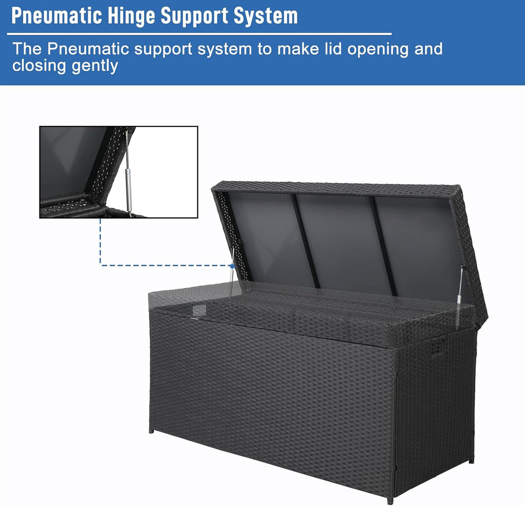 132 Gallon PE Rattan Deck Box with Lid - Weather Resistant Storage Container P858