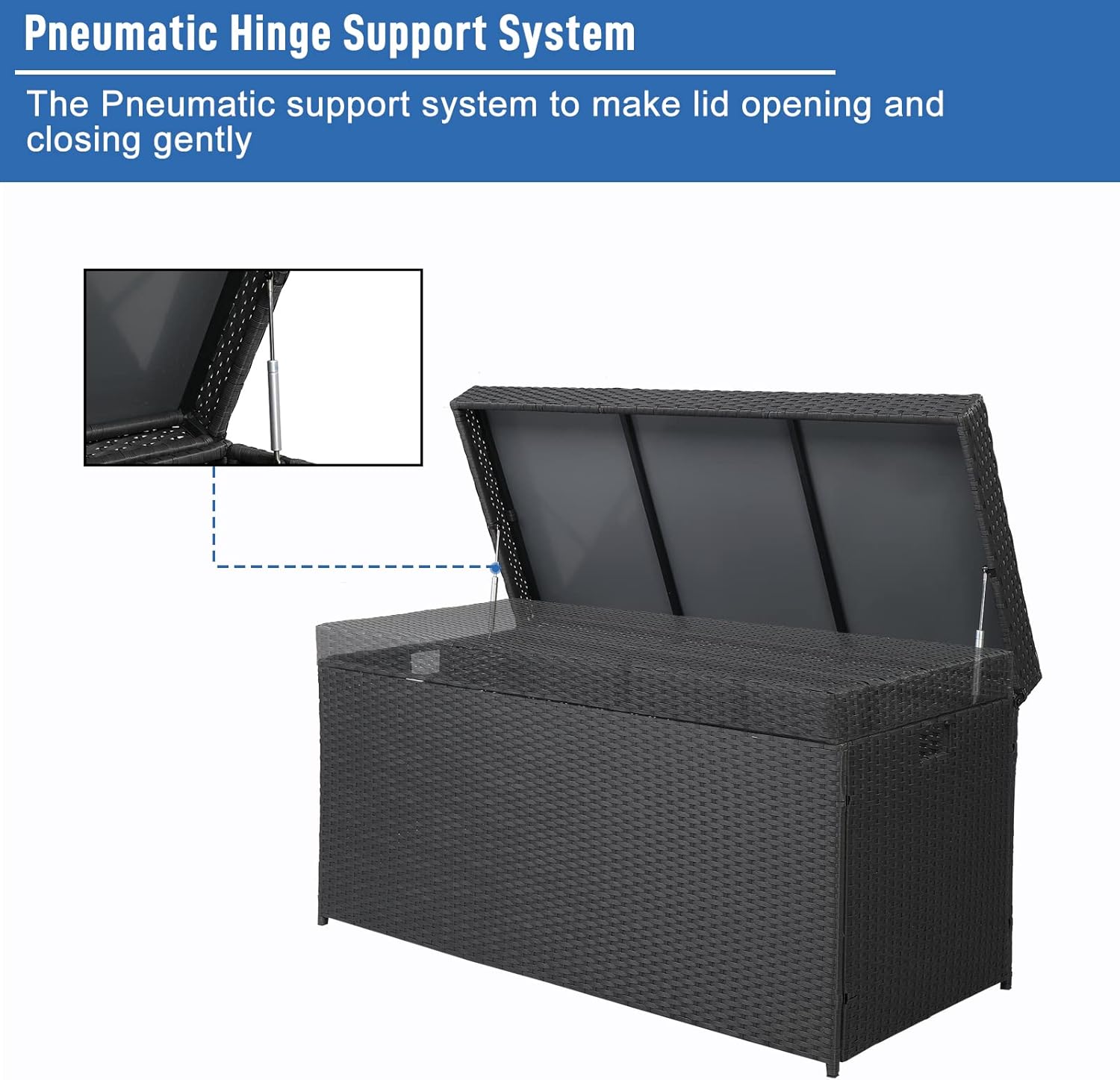 132 Gallon PE Rattan Deck Box with Lid - Weather Resistant Storage Container P858
