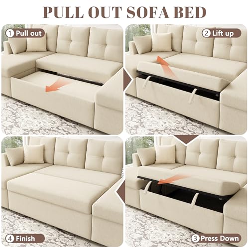 Oversized Sleeper Sofa Couch with Double Storage Chaise, Dark Grey U1381