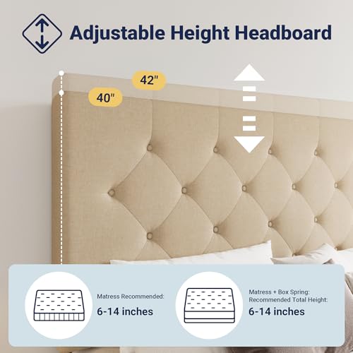 Allewie Upholstered Queen Platform Bed Frame with 4 Drawers and Headboard, Light Grey A922