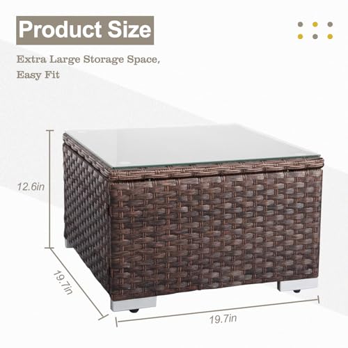 DIMAR GARDEN Outdoor Wicker Coffee Table with Glass Top Z1787