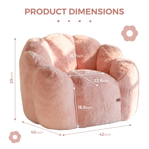 MAXYOYO Floral Shaped Bean Bag Sofa for Adults, Faux Fur, Beige M8911