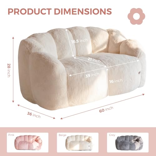 MAXYOYO Floral Shaped Bean Bag Sofa for Adults, Faux Fur, Beige M8911