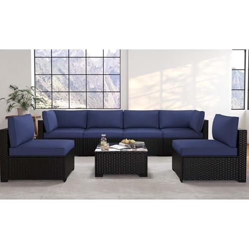 KIGOTY Patio Furniture Set 7 Pieces Outdoor Sectional Sofa with Cushions and Glass Coffee Table B60021