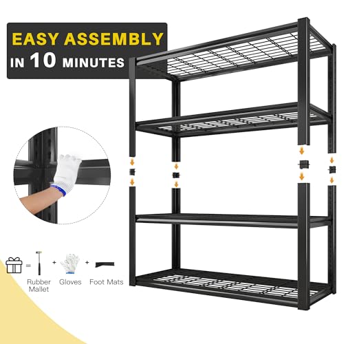 REIBII 40" W Garage Shelving 4-Tier Heavy Duty Adjustable Metal Shelves G342