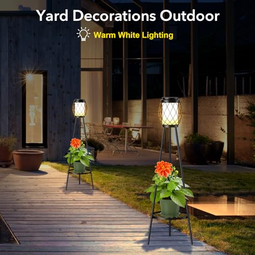 2 Pack Solar Lights Outdoor with Plant Stands - Metal Tripod Patio Decor M835880