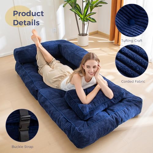 MAXYOYO Folding Sofa Bed L-Shaped Convertible Sleeper Couch with Pillow, Dark Grey X9070