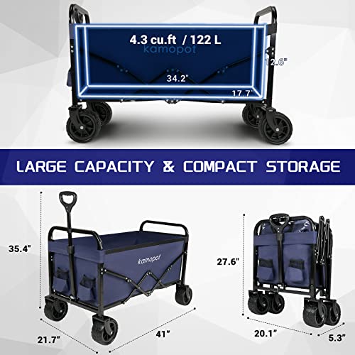 Collapsible Wagon Cart for Grocery, Beach, and Shopping, 220lb Capacity, Black V210